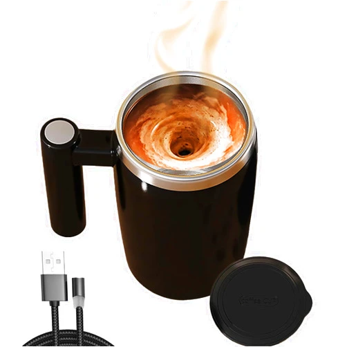 Glowgath Self Stirring Coffee Mug,USB Magnetic Rechargeable Automatic Stirring Stainless Steel Cup for Milk/Cocoa/Office/Travel/Best Gifts 14oz(Black)