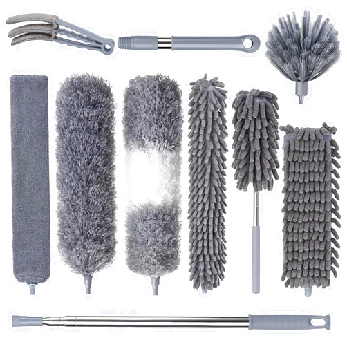 Xincusdiva Dusters for Cleaning, Feather Duster Set, 10PCS Duster with Extension Pole Up to 100'' - Extendable, Bendable, and Washable for Ceilings, Chandeliers, and Furniture