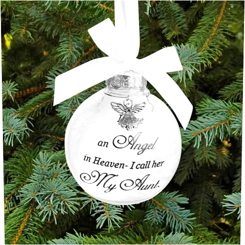 JjBOOM Christmas Memorial Feather Ball Angel Ornament I Have an Angel in Heaven I Call Her Aunt Family Memorial Loss of Loved One Hanging Pendant Xmas Tree Décor