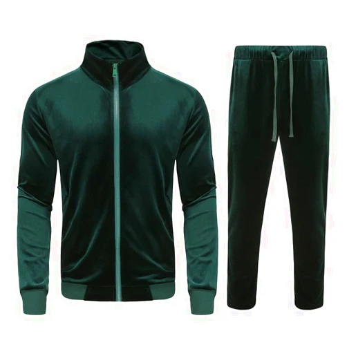 KISSQIQI Track Suits for Men Set 2 Piece Full Zip Velour Outfits Solid Color Velvet Tracksuit