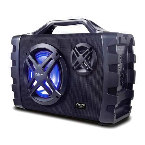 NEM Mobi7e Portable Wireless Bluetooth High Performance Stereo Speaker Extra Bass, USB Recording, Rechargeable Battery, AUX and TF Card Input, FM Radio, MP3, Mic and Guitar Input, LED Lights (Black)