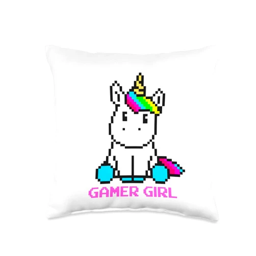 Gamer Girl Fantasyland Funny Gamer Girl Gift Cute Unicorn Video Games Womens Throw Pillow, 16x16, Multicolor