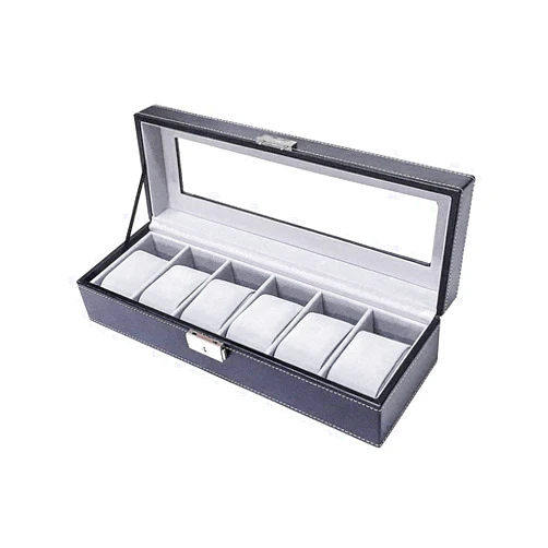 Sodynee Watch Box Large 6 Mens Black Pu Leather Display Glass Top Jewelry Case Organizer