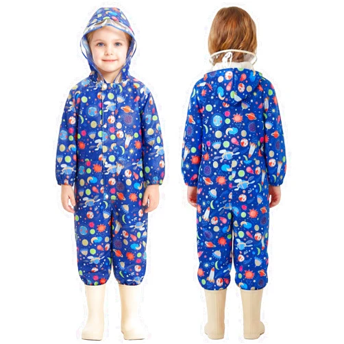 JiAmy Kids Rain Suit Toddler Hooded Rainsuit Poncho Full Body One Piece Coveralls Raincoat for Girls and Boys 1-7 Years