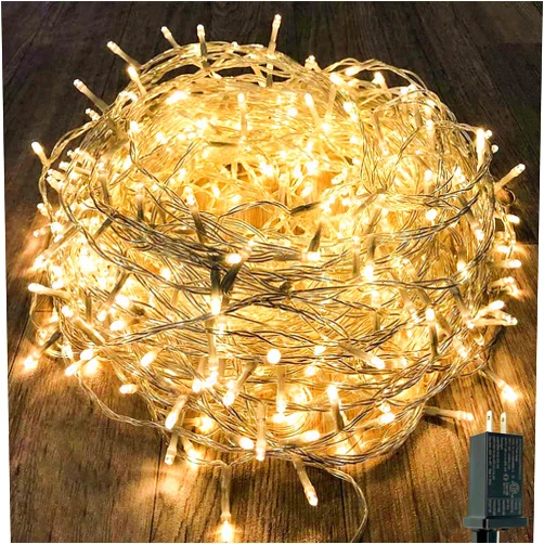 KAQ 115FT 300LED Warm White Christmas String Fairy Lights Indoor/Outdoor, Waterproof with 8 Modes, Clear Wire Plug in Twinkle Light for Outside Garden Bedroom Christmas Tree Decorations