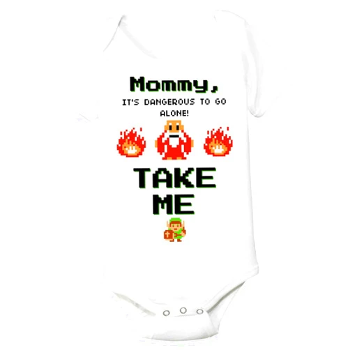 Sacred Squirrel Co Zelda Link Mommy Mom Funny Old School Gamer Mothers Day Gift Baby Bodysuit 6-12 Months Onesie Nerd Parents Infant Shirt Dangerous to go Alone ZELMOM612SS