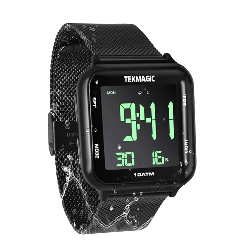 TEKMAGIC 100m Waterproof Luminous Scuba Diving Watch with Stainless Steel Watch Strap, Support Stopwatch, Alarm Clock and Backlight Functions, Dual Time Display, 12/24 Hour Format