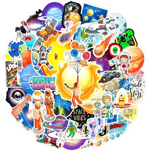 BARBLING Space Stickers for Kids, Waterproof Vinyl Stickers for Laptop Water Bottle Skateboard, Astronaut Planet Solar System Theme for Teens Boys (65 Pcs)