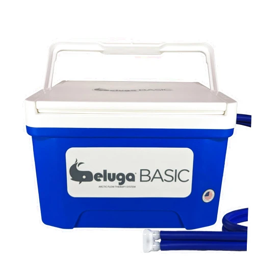 BelugaBasic Cold Therapy Knee Ice Machine for Post-Surgery Recovery, Cryotherapy System for Pain Relief with ON/Off Switch, Joint Compression Pad, Lightweight 9 Quart Cooler, Quiet Pump