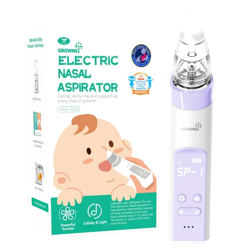 GROWNSY Nasal Aspirator for Baby, Electric Baby Nose Sucker, Automatic Nose Cleaner with Larger Suction Chamber and More Powerful Suction, Music and Light Soothing Function, Purple