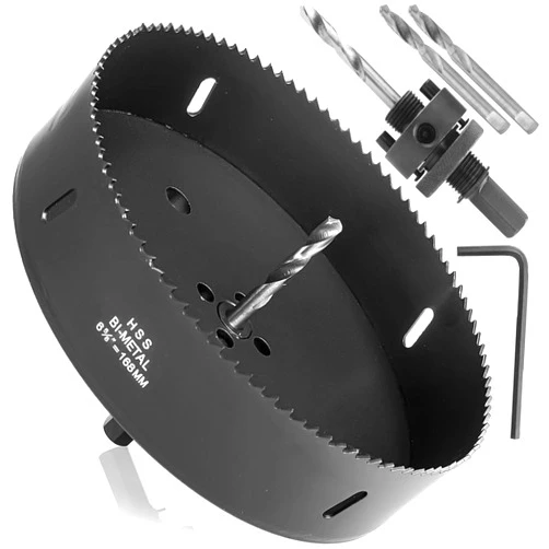 ASelected 6-5/8 Inch Hole Saw with Heavy Duty Arbor, HSS Bi-Metal Holesaw Drill Bits for Can Light, 6.5In Hole Cutter for Drilling Holes in Wood, Plastic, Drywall, Thin Metal, 168MM Recessed Hole Saw(Black)