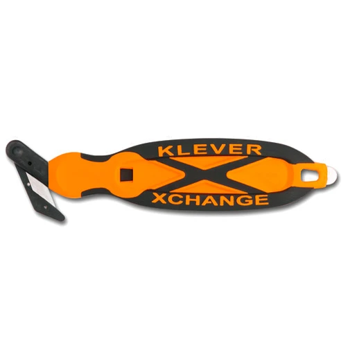 Klever XChange, Box Cutter, Safety Cutter, Utility Knife, Safety Knife, Replaceable Head Perfect for Cutting Double Wall Cardboard or Other Thick Material (Orange)