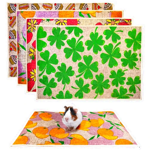 kathson 4 Pcs Guinea Pig Cage Liner Washable Small Animals Bedding Waterproof Guinea Pig Training Mat Reusable Pee Pads for Hamster Rat Chinchilla Hedgehog Gerbil