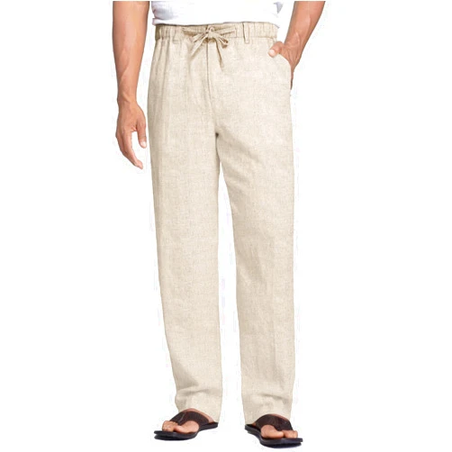 COOFANDY Men's Casual Linen Pants Elastic Waist Drawstring Beach Summer Pants Lightweight Linen Trousers