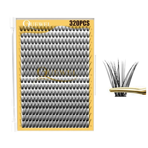 QUEWEL Lash Clusters 320Pcs Cluster Lashes 40D+50D D Curl Lash Clusters Mix9-16mm Individual Eyelashes Clusters Wispy DIY Eyelash Extension Thin Band Soft to Use at Home (40D+50D D Mix9-16)