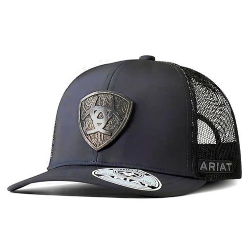 ARIAT Men's Metal Shield Trucker Cap with Snapback Closure