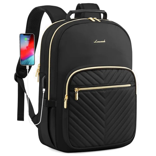 LOVEVOOK Laptop Backpack Purse for Women, Work Travel Computer Bags, College School Backpack for Student Girl, Quilted Casual Daypack with USB Port, Fit 15.6 Inch Laptop, Black