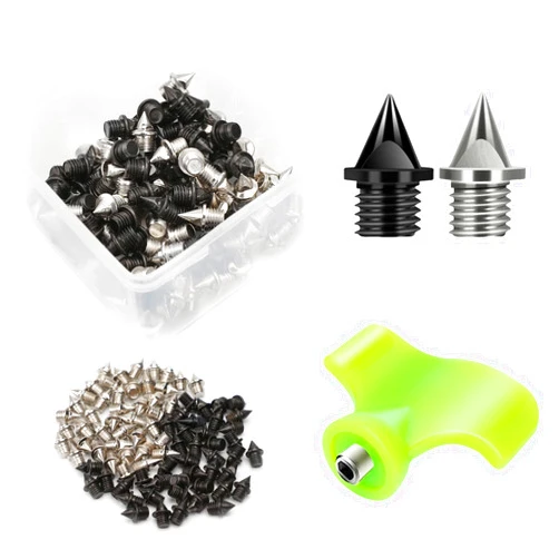 Nuolifee 100 Pcs Track Spikes, 1/8 inch & 3/16 inch & 1/4 inch Steel Track Shoe Spikes Replacements wiht Spike Wrench for Sports Running Track Shoes