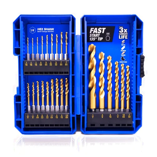 JEFE HEX 24 Pieces Hex Shank Drill Bit Set for Impact Driver, HSS Twist Titanium Drill Bits for Metal, Hex Drive Quick Change Drill Bits Set
