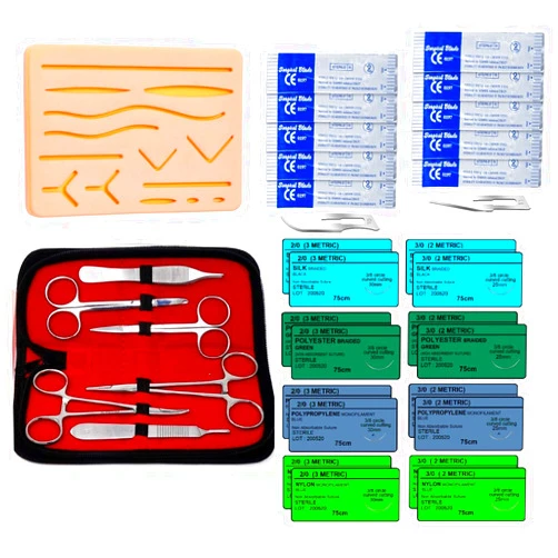 A2Z SCILAB Suture Practice Kit for Training Medical Students, 34 Pieces, with Suture Pad, Threads and Needles