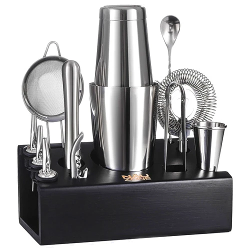 NAUZone Mixology Bartender Kit - 12-Pieces Cocktail Shaker Set with Stylish Bamboo Stand - Bar Accessories with All Essential Accessory Tools - Bar Set Perfect Drink Mixing Experience