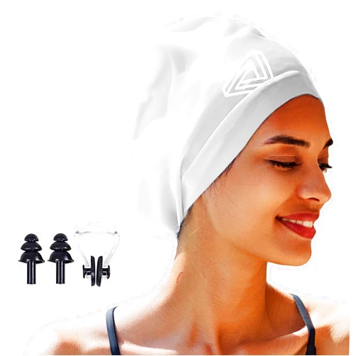 KJNJF0 Extra Large Swim Cap for Women & Men,Professional Swim Cap for Very Long and Thick Curly Hair and Braids,Tear Resistant Silicone Swimming Cap to Keep Hair Dry,A Nose Clip and Earplugs Included