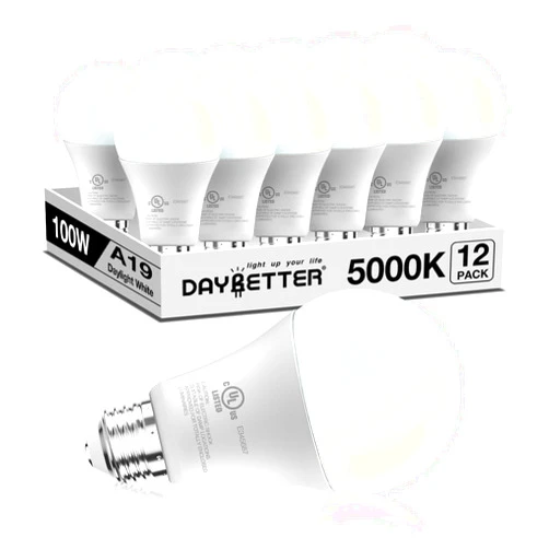 DAYBETTER LED Light Bulbs, A19 5000K Daylight Light Bulbs 100 Watt Equivalent, 1500LM Bright White Light Bulbs, E26 Standard Base, Non-Dimmable, 15 Watt Lightbulbs for Home Office, 12 Pack