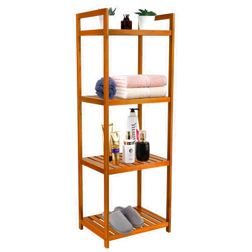 Utoplike Teak Wood Bathroom Shelf Organizer Stand, Standing Shelves Shower Caddy Units, Freestanding 4 Tier Bath Storage for Floor, Kitchen, Office