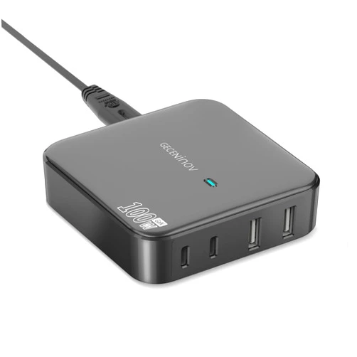GECENinov 100W USB C Charger GaN III PD Charger, with 4 USB Ports Fast Desktop Charger 2 USB A+2 USB C Fast Charging with Cable Compatible with MacBook Pro/Air, Laptop, i-Phone15Pro, Pad