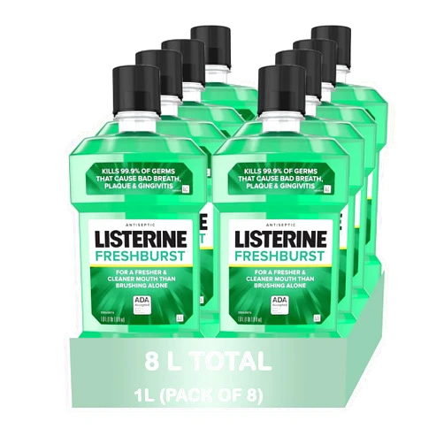 Listerine Freshburst, Antiseptic Mouthwash with Germ-Killing Oral Care Formula to Fight Bad Breath, Plaque & Gingivitis, 1 L (Freshburst, 1.00 L (Pack of 8))