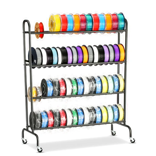 AHOWPD 3D Printer Filament Storage Rack - 4 Tier Rolling Filament Spool Holders Racks with Wheels, Heavy Duty Metal Shelf for PLA/ABS/TPU, Filaments Organzied for 3D Printing Studio, Office Workshop
