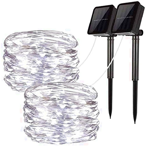 UPON [2 Pack] Solar Fairy Lights, 400 LED Outdoor Solar String Lights Garden White Wire Decorative Lights 66Ft Waterproof Indoor Outdoor Lighting for Garden, Patio, Yard, Christmas