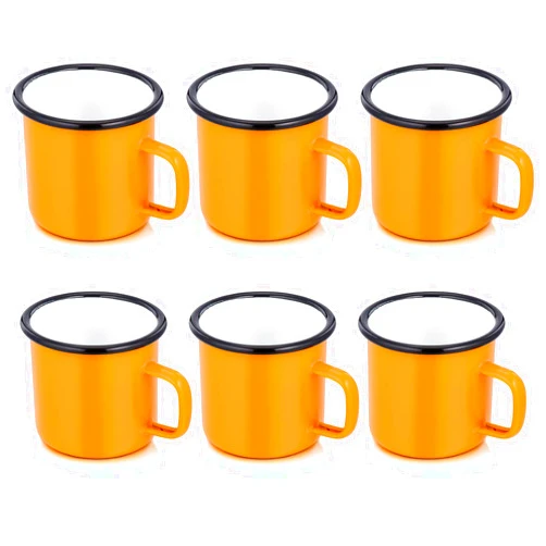 P&P CHEF Enamel Camping Mugs Set 12oz Coffee Camp Small Enamel Tea Cups for Indoor and Outdoor Activities, Wide Handle & Smooth Rim,Portable & Durable, 350ml