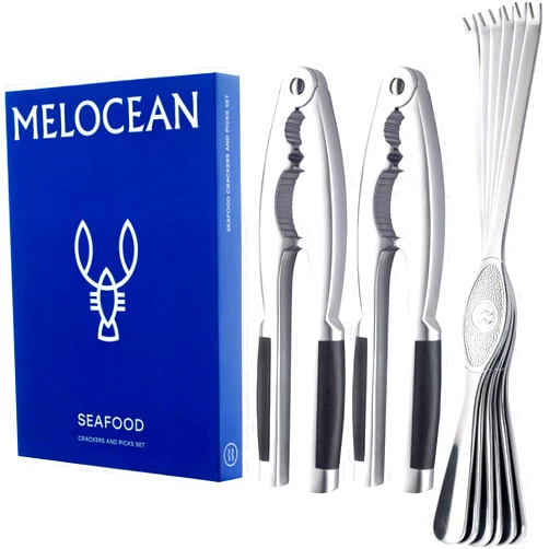 Melocean Crab Crackers and Tools Set - Premium 2 Lobster Crackers and 6 Seafood Forks Kit - Professional Seafood Tools Set Crab Leg Crackers and Tools - Nut Crackers for All Nuts Walnut Pecan Cracker and Picks