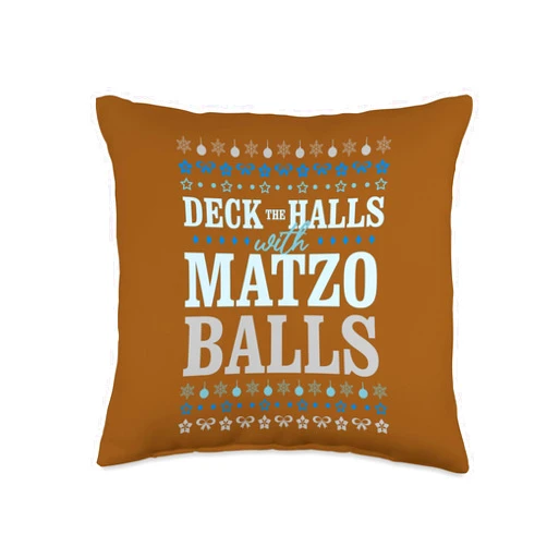 Hanukkah Lights Deck the Halls with Matzo Balls Throw Pillow