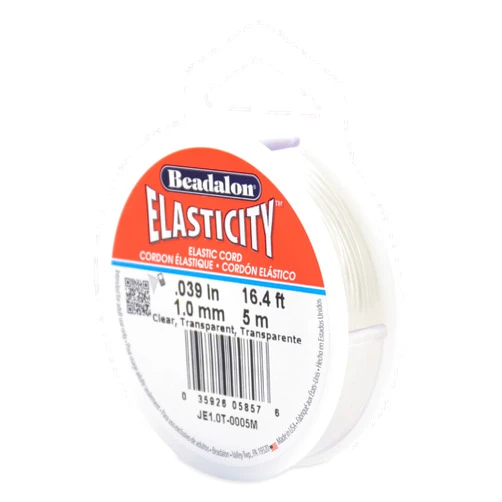 Beadalon Elasticity Stretch Cord - Stretchy Elastic Cord for Bracelets, 5m Length in .5mm, 8mm, 1mm Sizes, Clear and Black, Perfect for Jewelry Makers, Friends, Concert Fans