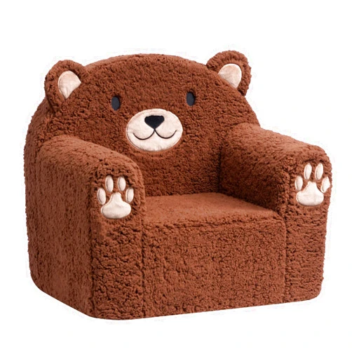 ALIMORDEN Toddler Couch Ultra-Soft Snuggle Chair, Comfy Sherpa Foam Filled Lovely Bear Sofa, Kids Cozy Corner Play Couch for Boys and Girls, Brown