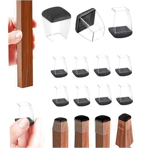 Kewhunt 8 PCS Extra Small Chair Leg Floor Protectors - Square Felt Furniture Pads Furniture Sliders for Hardwood Floors, Clear Thickened Silicone Furniture Caps Protects Moves -360° Felt Wrapped