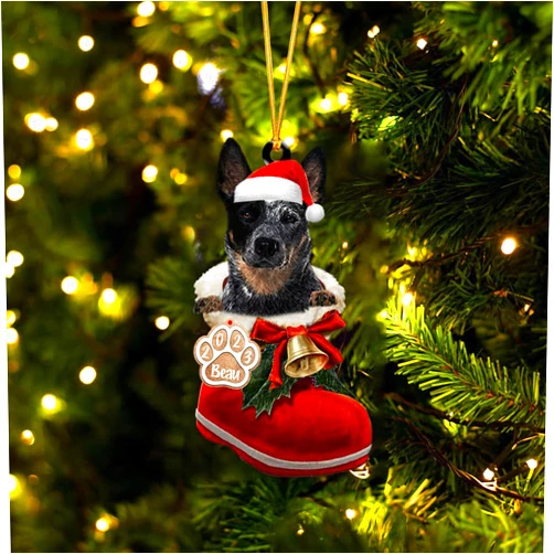Pamaheart Personalized Blue Heeler Ornaments, Santa Boot Christmas Blue Heeler Gifts for Dog Lovers