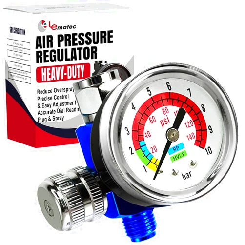 LE LEMATEC Air Compressor Regulator Valve with Pressure Gauge, for Precise Control in Air/Pneumatic Tool Applications, Spray Painting, Tire Inflation and More, ¼ NPT, 0-150 PSI (AR-01)