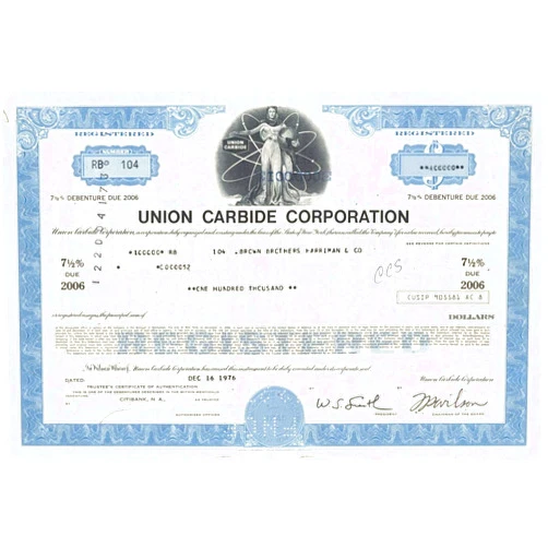 Union Carbide Corp. - 1976 or 1977 dated $100,000 Chemical Corp. Bond