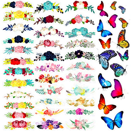 Leinuosen Flower Iron on Heat Transfer Patches and Butterfly Stickers Iron on, Iron on Decals Clothing Appliques for Clothes Jacket Shirts Dress Backpacks (98 Pcs)
