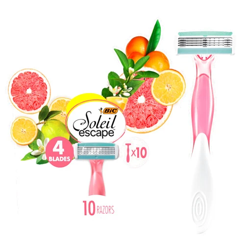 BIC Soleil Escape Women's Disposable 4 Blade Razors, Citrus Scented Handles, Bikini Line Razor, 10-Pack