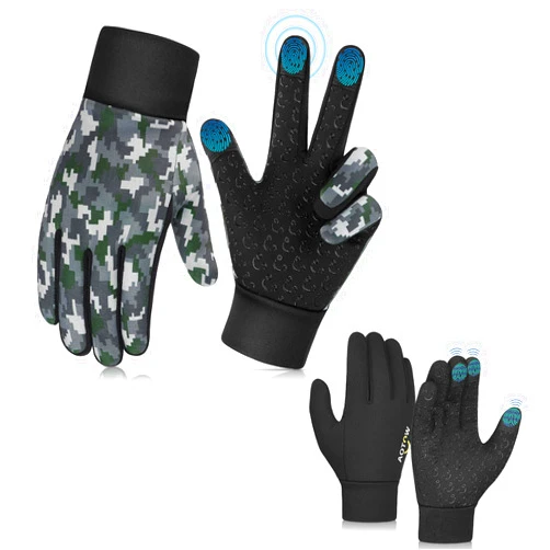 AOTOW Kids Winter Warm Sports Gloves - Cold Weather Snow Youth Water-Resistant Cycling Glove for Running Riding Football, Touch Screen Thermal Children Mittens Age 10 12 Years Boys Girls Black