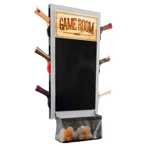 JOOLA Game Room Organizer with Ping Pong Paddle Holder, Table Tennis Ball Basket, Scoreboard, and Chalkboard