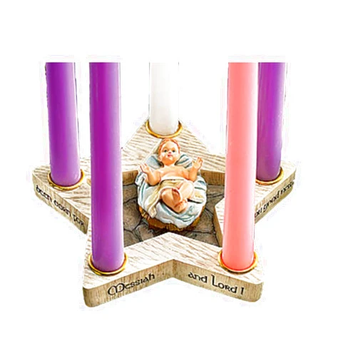 Religious Gifts Star Shape Advent Wreath Candle Holder with Removable Infant Jesus Christ Christmas Decoration
