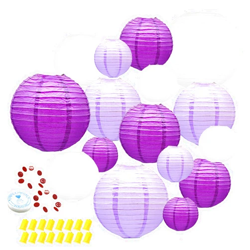 ADLKGG Hanging Paper Lanterns Decorative, Purple Chinese Paper Lanterns Ceiling Party Decorations with 16 LED Lights for Graduation Lavender Gender Neutral Baby Shower Wedding Anniversarie, Pack of 16