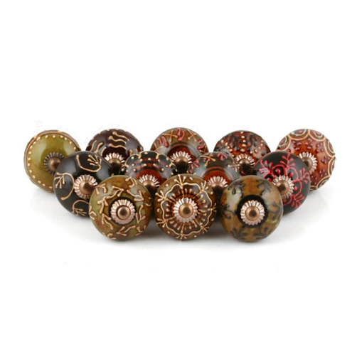 Rasiya Art Dresser Knobs for Cabinets and Drawers - Assorted Multicolor Countryside Door Pull Handles for Kitchen Wardrobes Boho Home Interior Decor - Pack of 10