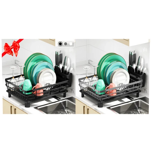 MOUKABAL Dish Drying Rack, Dish Rack,Dish Racks for Kitchen Counter,Dish Drainer with Removable Utensil Holder,Drainboard and Swivel Spout