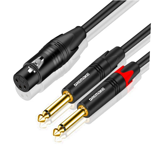 DREMAKE Dual 6.35mm 1/4 Inch to XLR Microphone Cable, Dual Mono 6.35mm Male to XLR Female Audio Y Splitter Patch Cord, Female 3-Pin XLR to Dual 1/4'' (6.35mm) TS Male Converter Adapter Cable 6 Feet